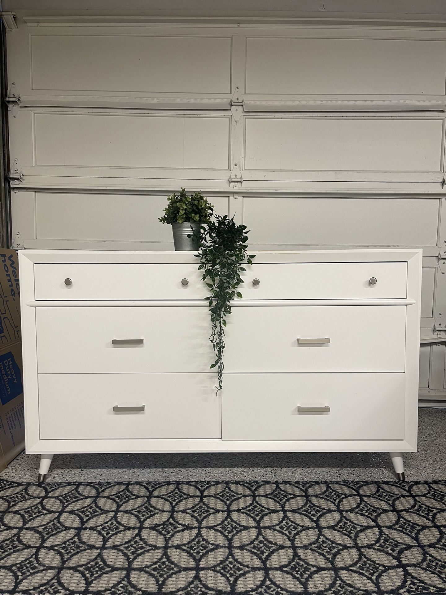 Mid Century White Dresser Or Tv Cabinet With 7 Drawers 