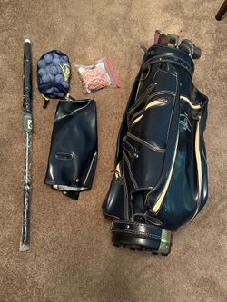 Vintage 1987 Columbian Club Golf Bag Bundle +Clubs, Rain Umbrella, Balls & Tees