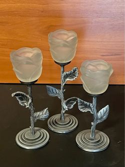 Glass and Metal Rose candle holders