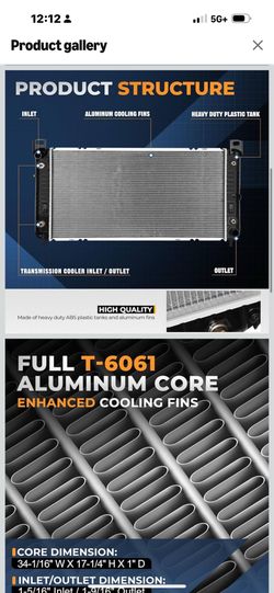 Auto Dynasty 34" Radiator Compatible with 1 Silverado Suburban Tahoe Sierra Yukon Escalade 4.3L 4.8L 5.3L 6.0L 6.2L AT, DPI 2370 1-Row Aluminu