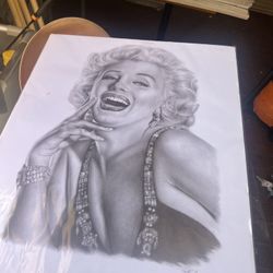 16x20 Maralyn Monroe Drawing And Signature By Artist.
