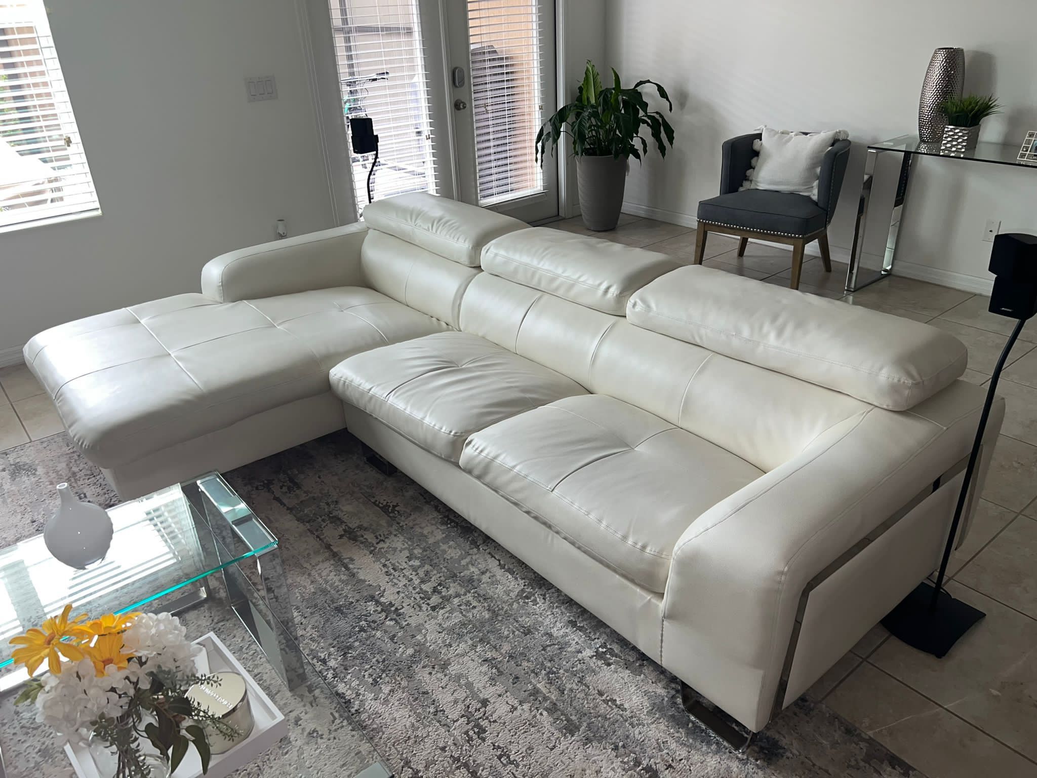 White Couch with Reclining Headrests