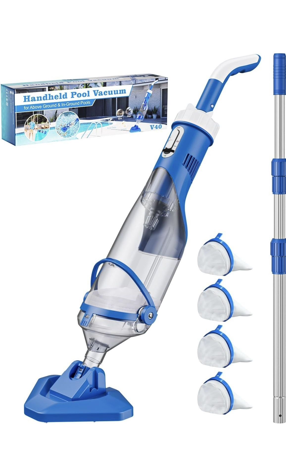 Cordless Pool Vacuum with Telescopic Pole, 18.5 GPM Powerful Suction, 1.5H Supercharge Technology, Handheld Rechargeable Pool Vacuum Cleaner for Above