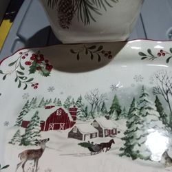 Large Holiday Dinner Plate And Bowl