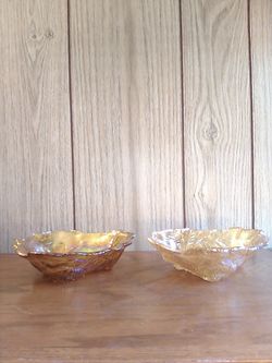 Two Vintage Indiana Glass Loganberry Triangular Bowls
