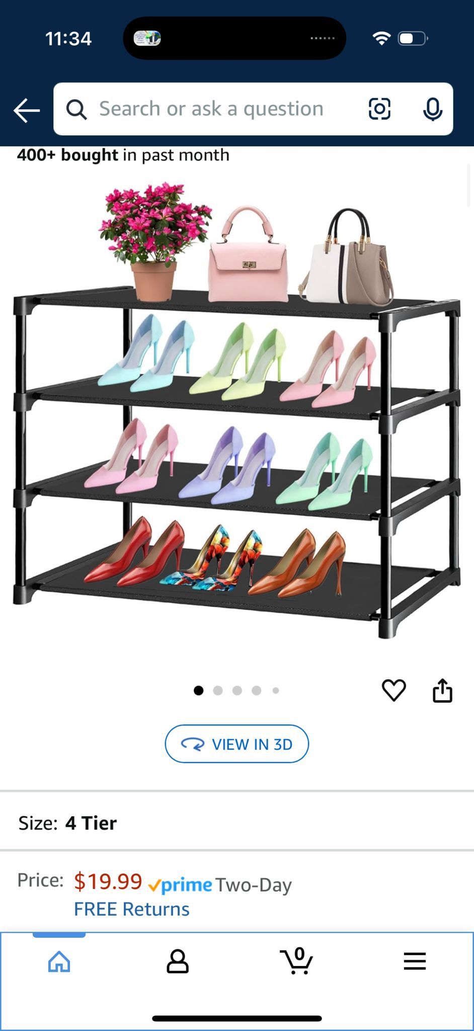 Shoe Rack,4 Tier Shoe Organizer,Closet Organizers and Storage,Entryway Shoe Storage,Storage and Organization Metal Organiser with Dustproof and Waterp
