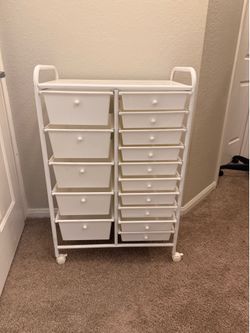 white 15-drawer rolling cart