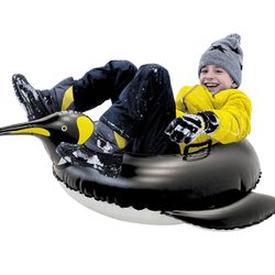 MinnArk Penguin Snow Tube - Inflatable Vinyl Snow Tube for Sledding, Children's Snow Play