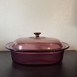 Vision Corning Ware Cranberry 4qt Oval Roasting Pan Lid Glass Casserole Dish