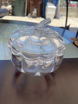 Pumpkin Heavy Clear Glass Ribbed Candy Dish with Lid