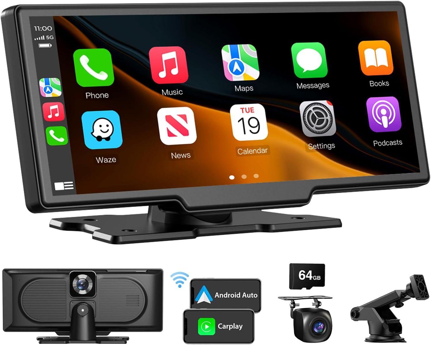 10.26'' Wireless CarPlay & Android Auto Touchscreen, 4K Dash Cam, GPS, Bluetooth