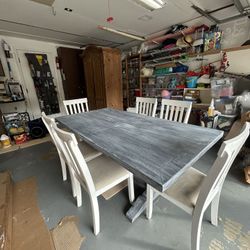 Farmhouse Trestle Dining Table Set – Seats 6 