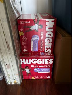 One box of Huggies Little Movers Size 4 Diapers