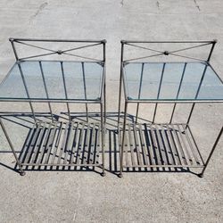 Late 20th Century Pair of Iron Glass Top Side Tables 20ʺW × 15ʺD × 28ʺH