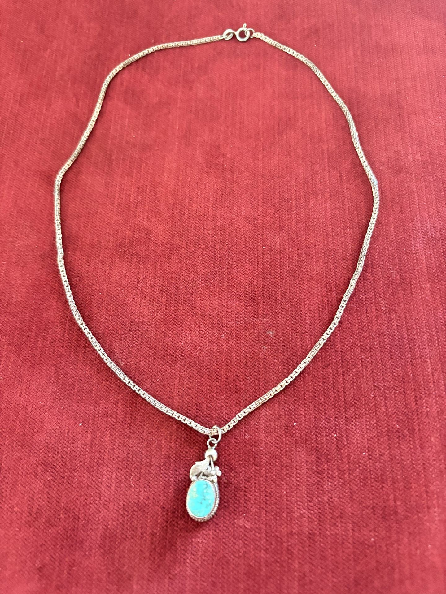 Elegant Silver Necklace with Turquoise Stone Pendant