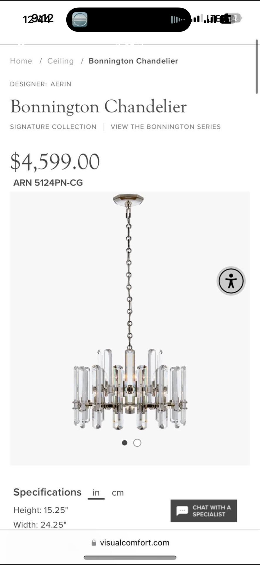 Visual Comfort Chandelier Polished Nickel & Crystal