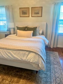 Queen upholstered bed and mattress