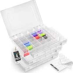 Clear Plastic Organizer Box Pack of 4 | For Lego Storage Containers with 36 Grid Compartments | Organizer and Storage with Removable Dividers| Versati