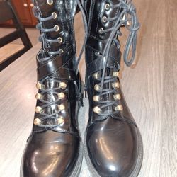 Women’s size 8.5 Calf High black Faux leather lace-up combat boots Goth Punk Emo