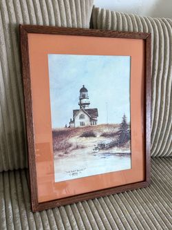 Vintage Framed Lighthouse Print – 19” x 15” Coastal Wall Art