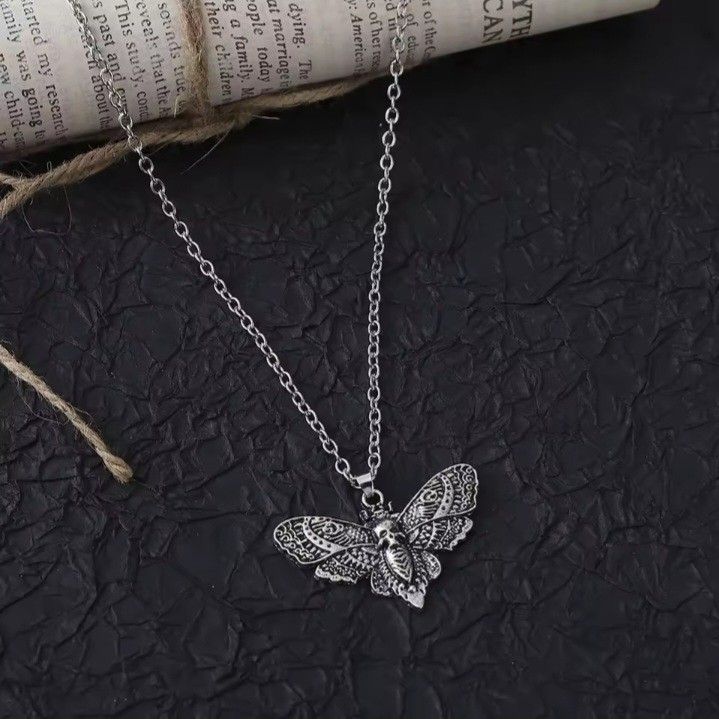 Death moth necklace vintage pendant skull
