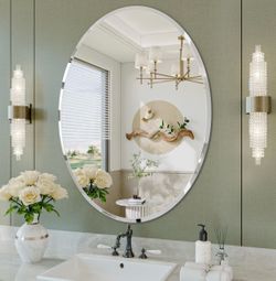 Frameless Oval Mirror, 24"X32" Beveled