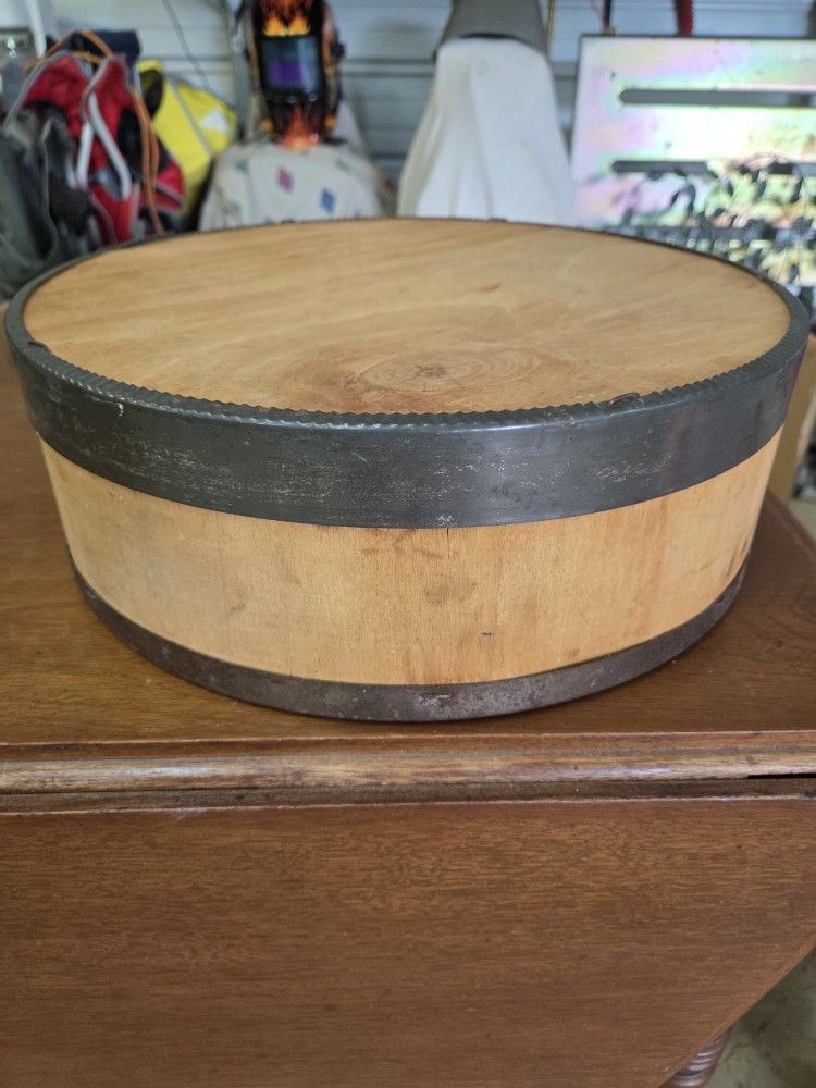 Vintage Wooden Cheese Box With Metal Banding
