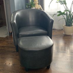 Arm Chair And Ottoman Faux Leather