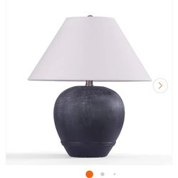 18.2 in. Black Smudged White Ceramic Table Lamp with White Linen Cone Shade