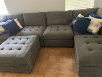 Gray Fabric Sectional Sofa with Ottoman