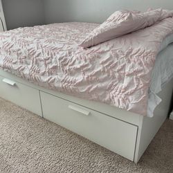 Pottery Barn platform bed frame- double drawers on both sides (mattress not included)