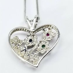 Women's Sterling Silver 925 Chain with Color Stones Charm  #81465