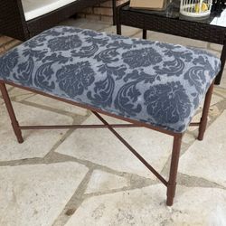 Accent Bench Iron Frame Blue Floral Design 