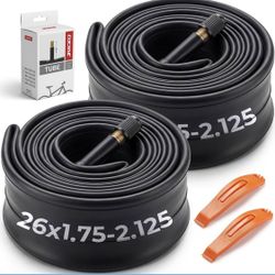 26"/27.5" x 1.75/1.95/2.10/2.125 Bike Tube 2 Pack with 2 Tire Levers, Heavy Duty Butyl Rubber Inner Tube, Low Heat High Stretch, 35mm Schrader Valve, 