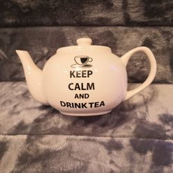 The Old Pottery Company "Keep Calm and Drink Tea" ceramic teapot.