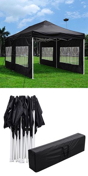 Photo New in box $190 Heavy-Duty 10x20 Ft Outdoor Ez Pop Up Party Tent Patio Canopy w/Bag & 6 Sidewalls, Black