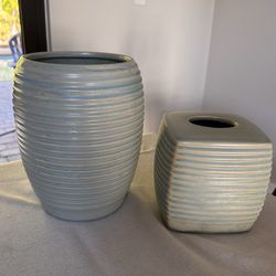 Ceramic waste bin & Tissue Box Cover Set