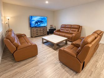 Caramel Leather Power Recliner Sofa Set