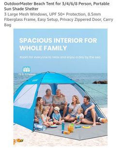 NEW OUTDOORMASTER BEACH TENT FOR 8-9 PERSON