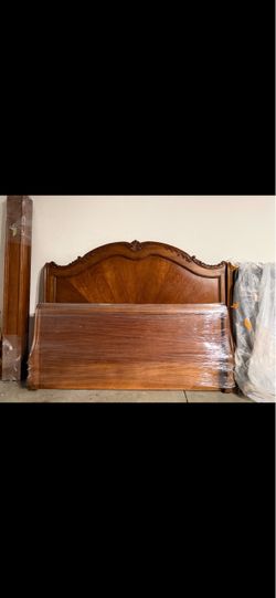 Ornate Wood Carved Bed Headboard and Footboard