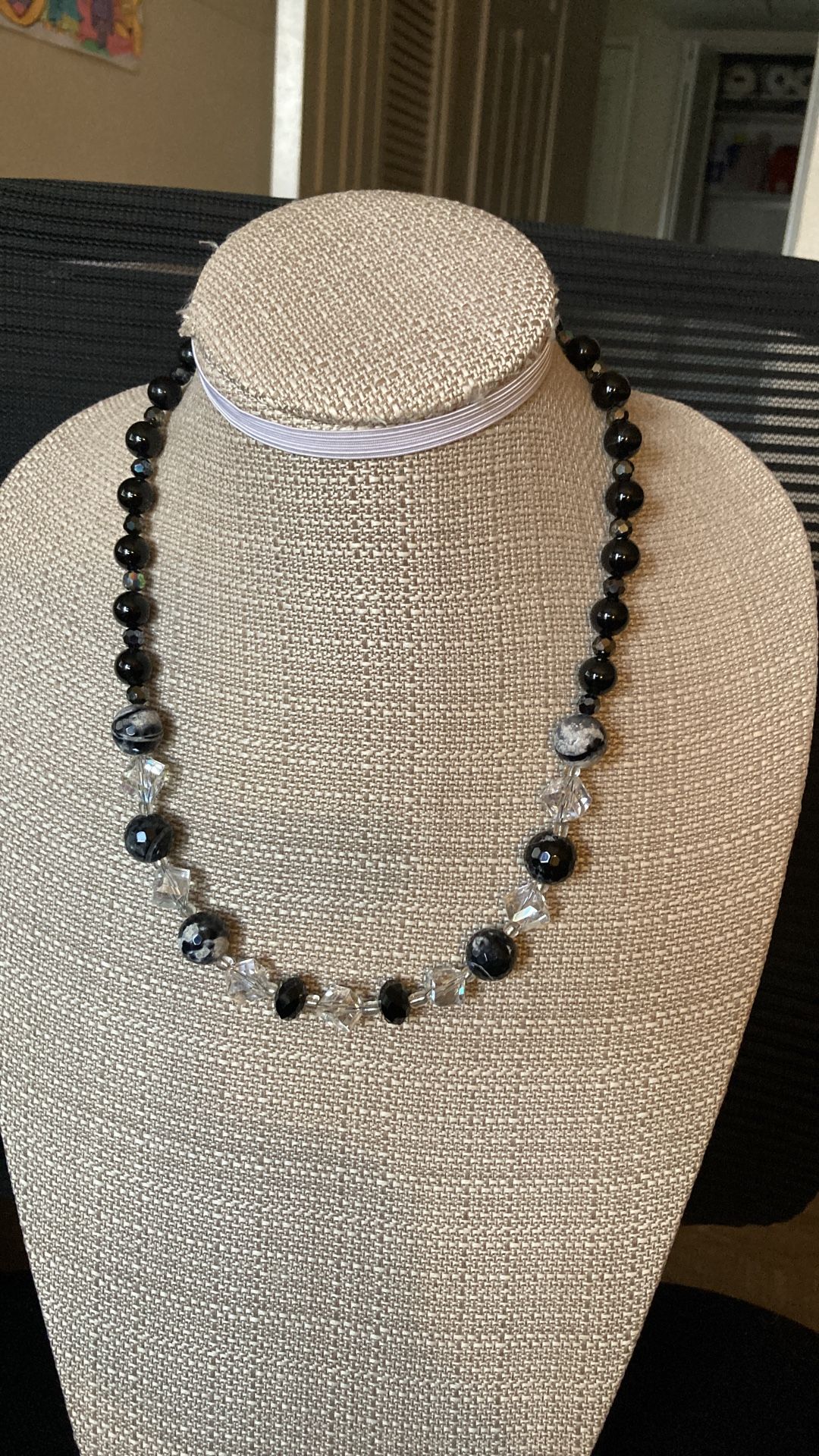 Black agate, snowflake obsidian necklace