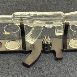 Gun Whiskey Decanter W/ Wood Carved Gun 