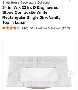 Shop Home Decorators Collection 31 in. W x 22 in. D Engineered Stone Composite White Rectangular Single Sink Vanity Top in Lunar