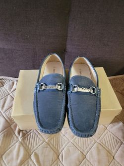 Navy Blue Loafers with Silver Bit Hardware