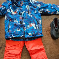 Snow pants, coat and boots boys