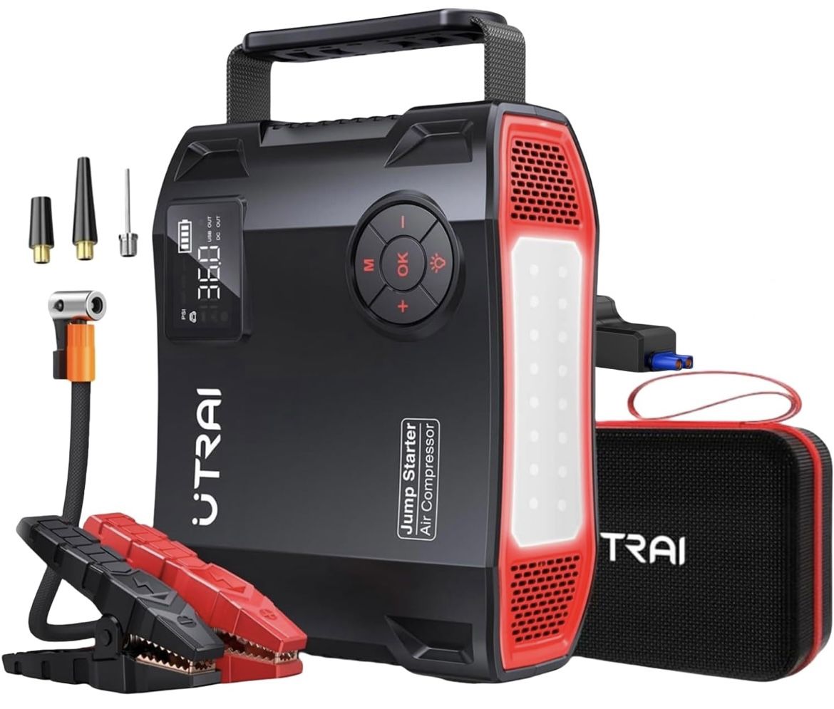 Jump Starter with Air Compressor, 6000A Car Battery Jump Starter Portable with 150PSI Tire Inflator, 12V Battery Booster Jump Pack, 160W DC Out, 1600L