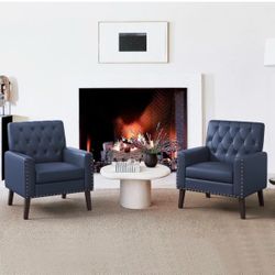 2X Navy Blue fabric accent chairs