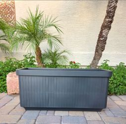 Modern Fully Drawn Stainless Steel Planter Box With Fluted Sides In Dark Grey.  34" L X 16" H X 12.5" W