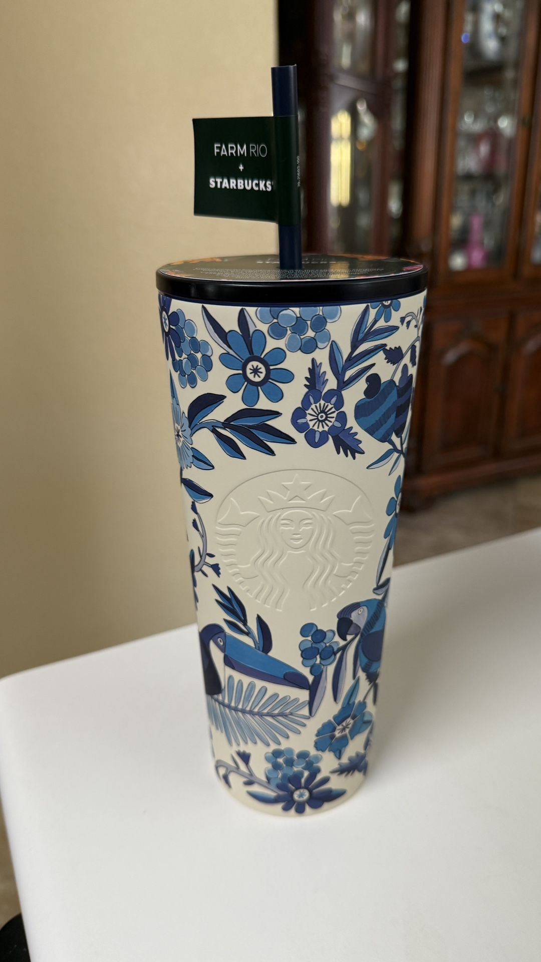 Starbucks Farm Rio Limited Edition lenco azulejo collab blue white tropical 24oz stainless tumbler