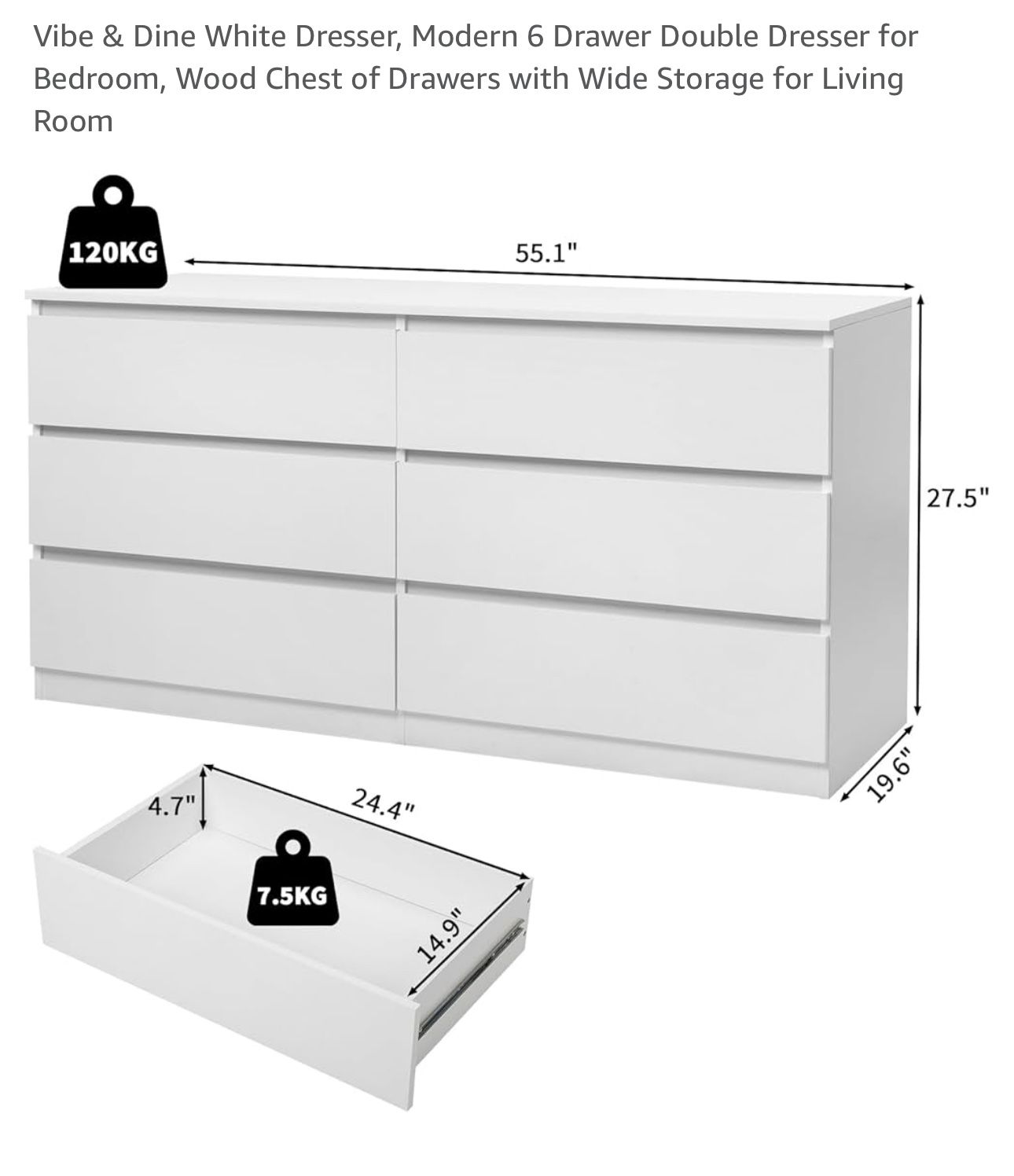 6 Drawer Dresser In White
